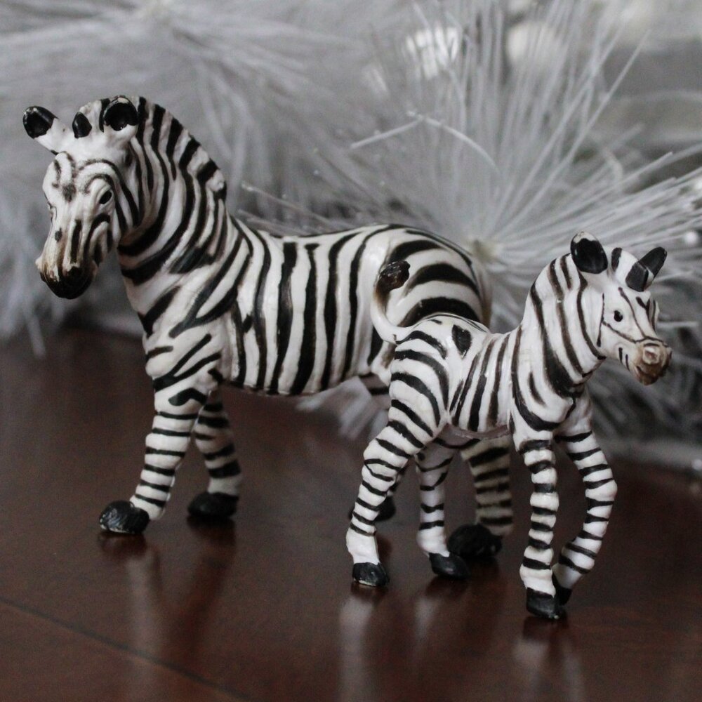Vintage Pair of Safari Ltd. 1996 Zebra Mother & Child Figurines